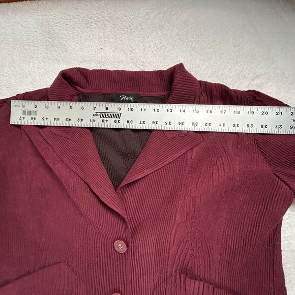 Flair Womens Burgundy Textured Single-Button Blazer Jacket Medium Pockets Casual - Picture 6 of 8